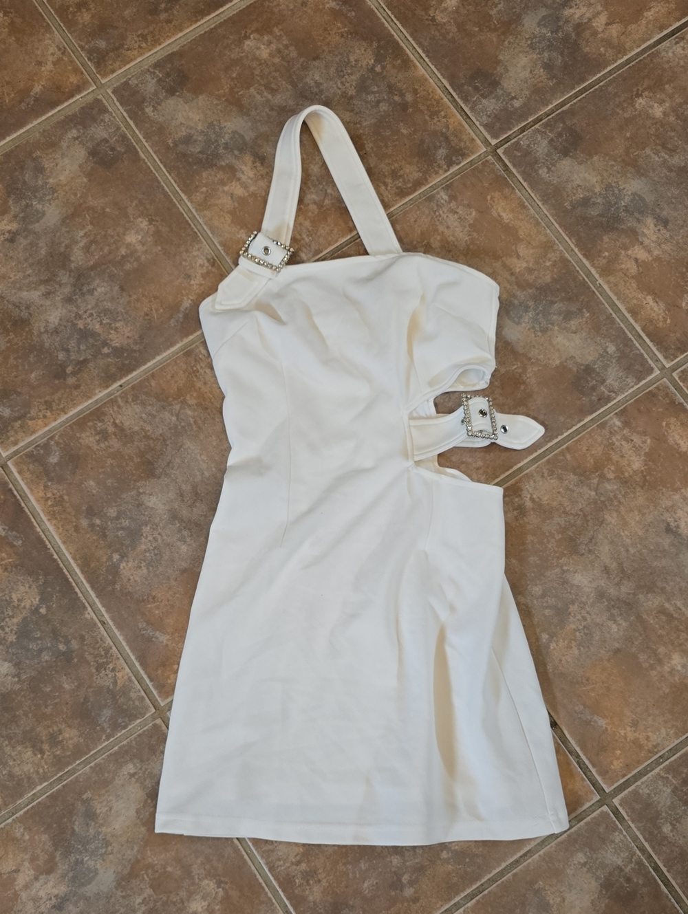 superdown White One-Shoulder Buckle Cutout Mini Dress